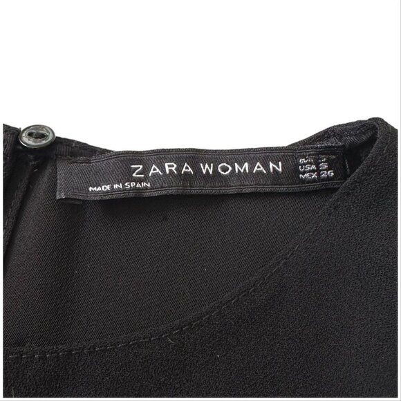 ZARA WOMAN V NECK Belted Asymmetrical blouse top, Black, Size S - Picture 3 of 14